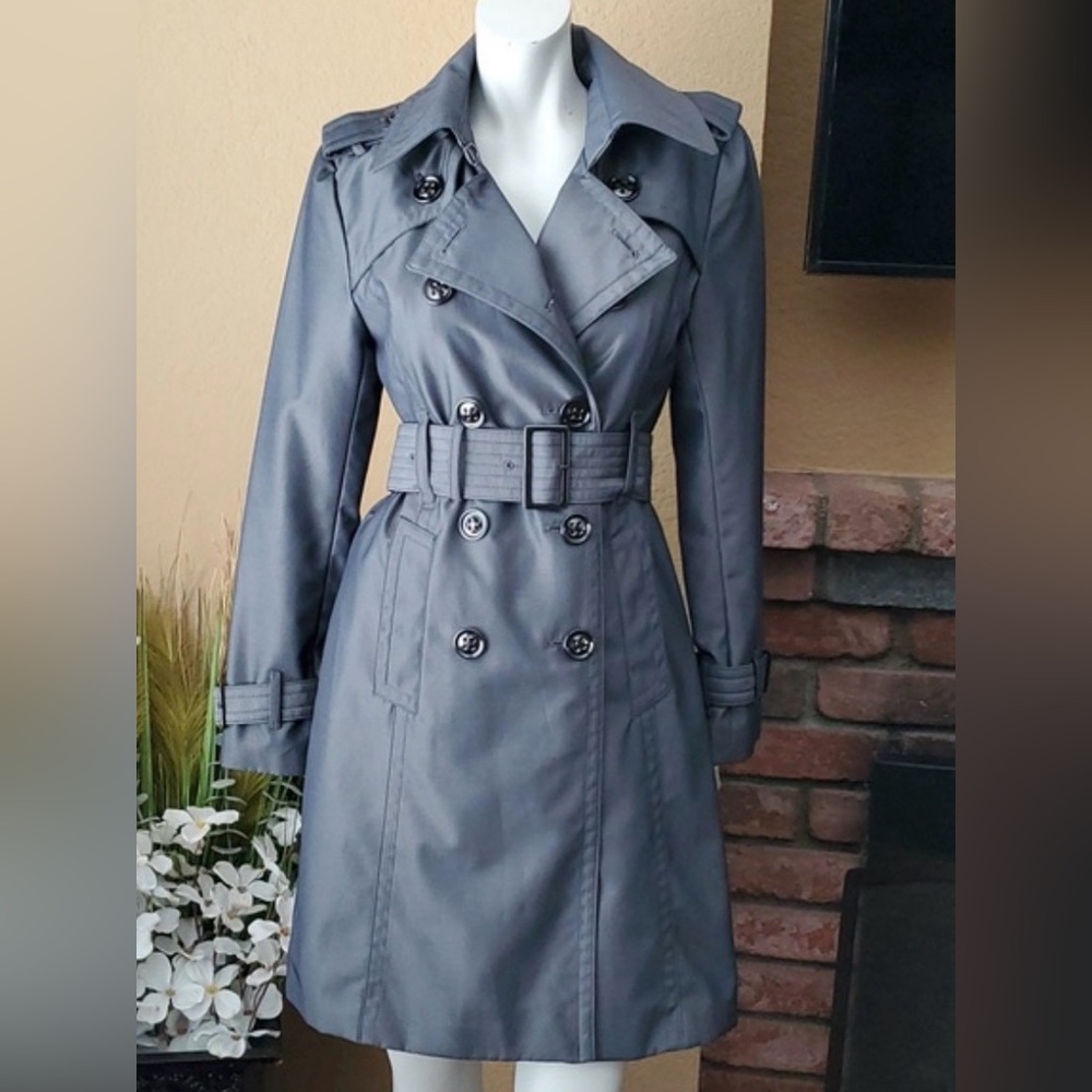 London Fog Women's Grey Metálico Trench Coat Medium